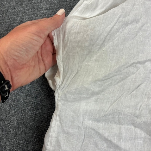 CABI Women’s White Cap Sleeve Linen Button Down Shirt style #389 size: Medium - Picture 3 of 10